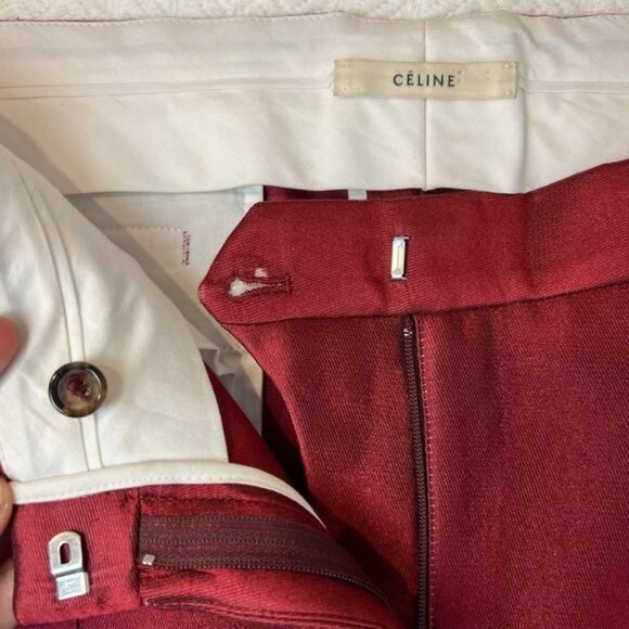 Vintage Celine Women’s 40 US 12 Red Silk Pleated Dress Pants Cropped Pockets - Picture 3 of 13